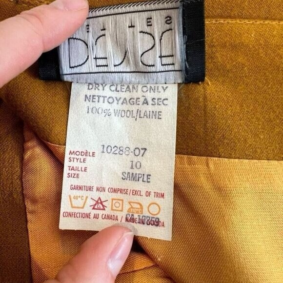 Vintage Denise Petites Womens 10 100% Pure Wool Pleated Slit Skirt Yellow - Picture 8 of 10